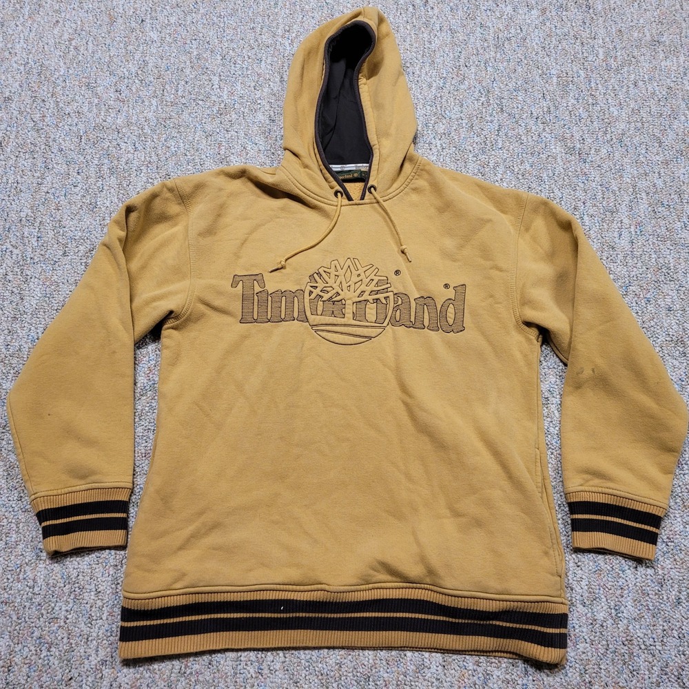 Timberland Hoodie Men‎ Size Medium Wheat Embroidered Pullover Oversized Boxy Y2K